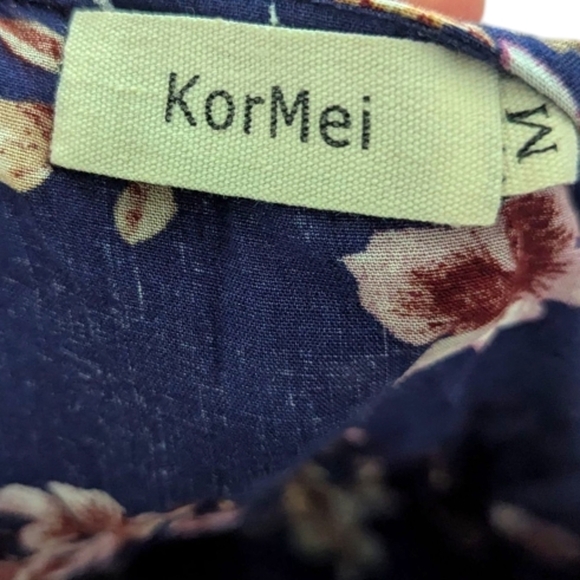 KorMei Floral Blue Surplice Dress Medium - Picture 3 of 4